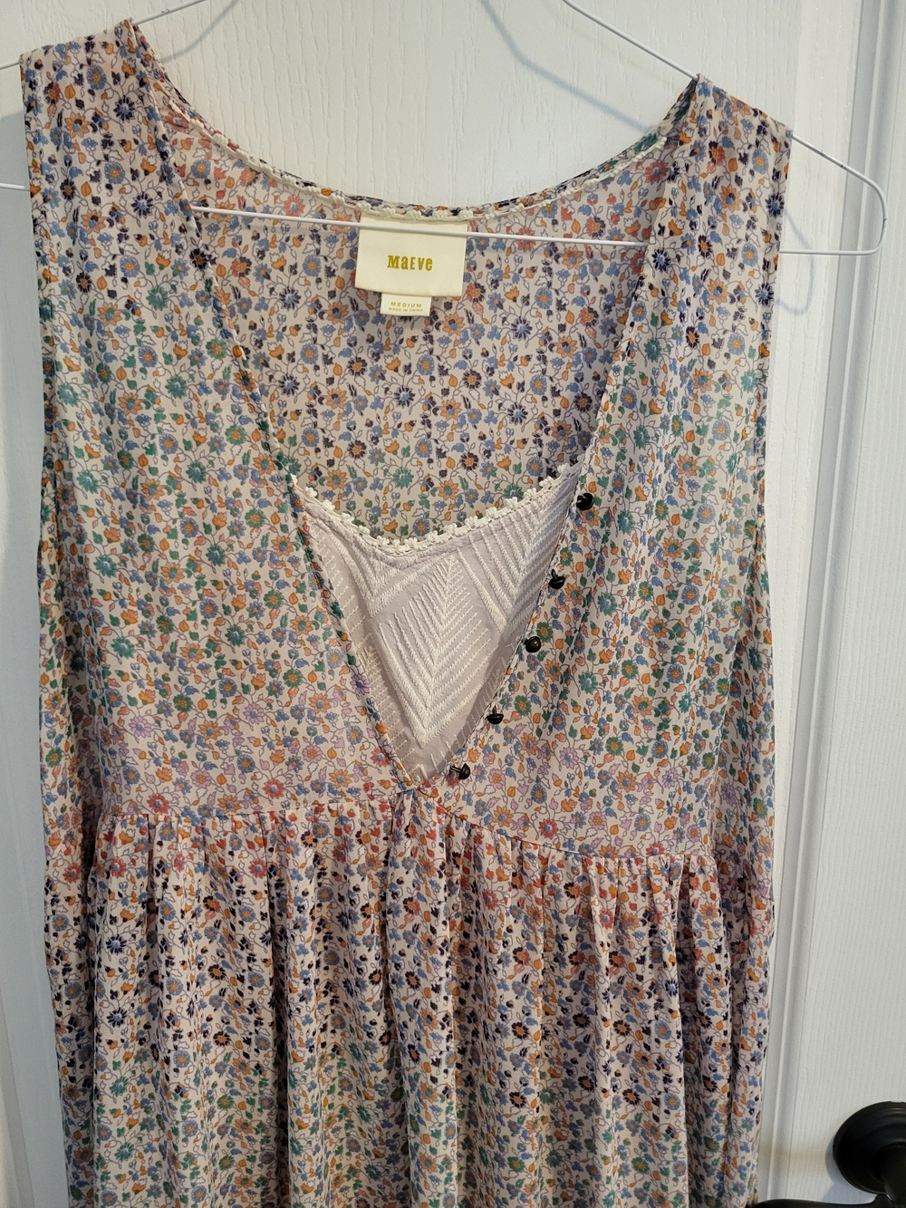 Maeve Floral Mini Dress in Cream with Blue, Green & Orange Accents